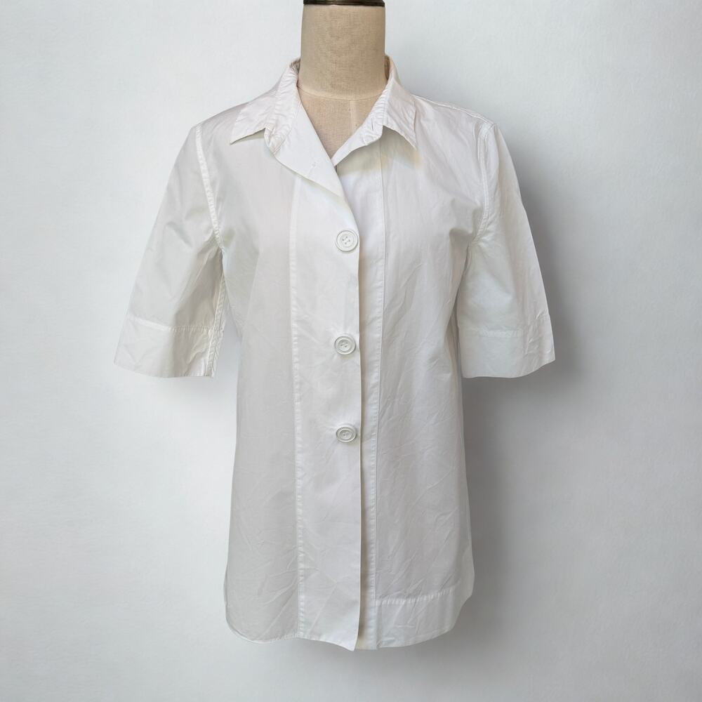 Marni Short Sleeve White Cotton Button Down Classic Quiet Luxury Blouse 44 US 8
